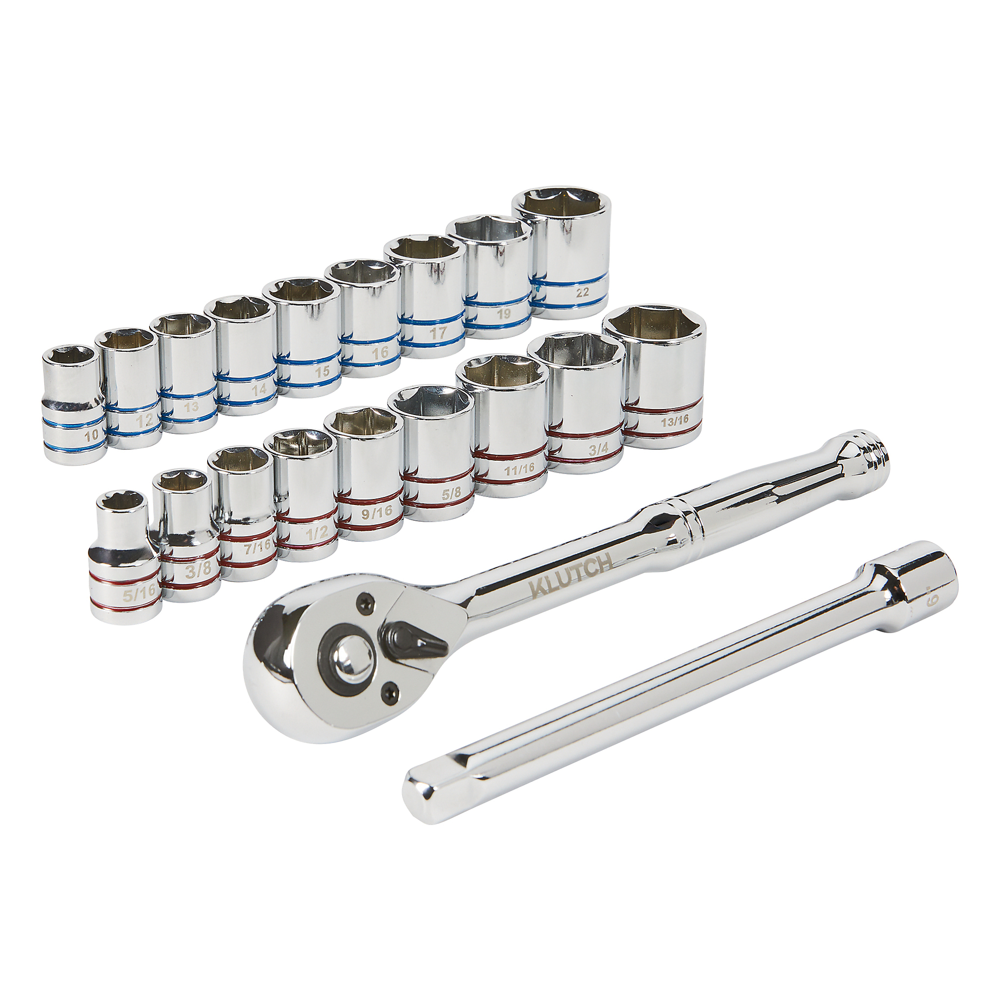 Klutch 3/8in.-Drive Socket Set, SAE and Metric, 20-Pc.